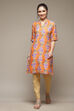 Orange LIVA Straight Kurta image number 1